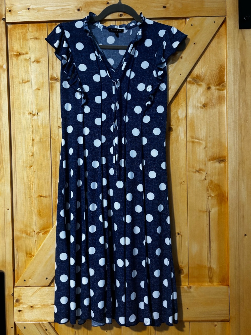 Sami & Jo Blue & White‎ Polka Dot Flutter Sleeve Dress Size Snall